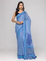 Cornflower Blue Printed Cotton Saree