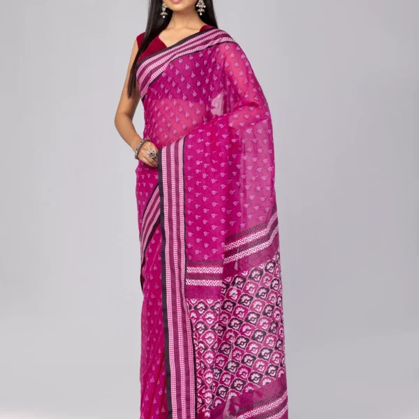 Magenta Printed Cotton Saree