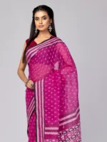 Magenta Printed Cotton Saree - Image 2