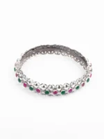 Simulated Stone Studded Oxidized Silver Bracelet - Image 3