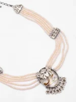 Pearl and Beads Studded Oxidized Silver Necklace