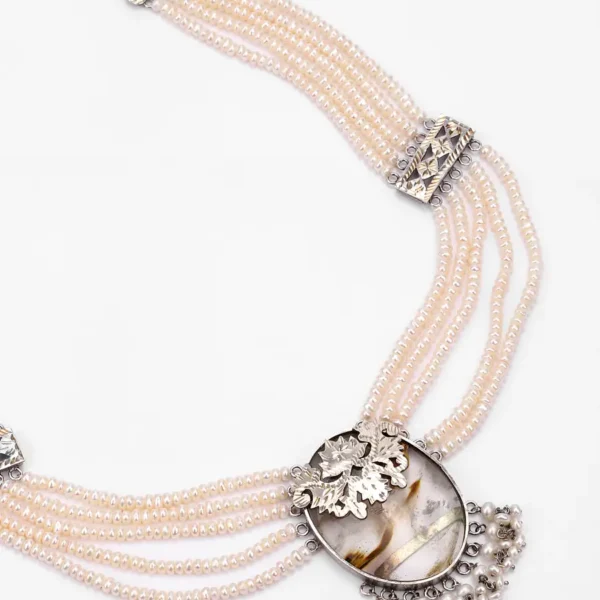 Pearl and Beads Studded Oxidized Silver Necklace