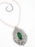 Pearl and Beads Studded Oxidized Silver Necklace - Image 3