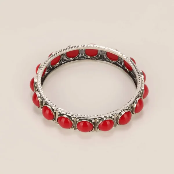 Simulated Stone Studded Oxidized Silver Bracelet