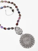 Pearl and Beads Studded Oxidized Silver Necklace - Image 2