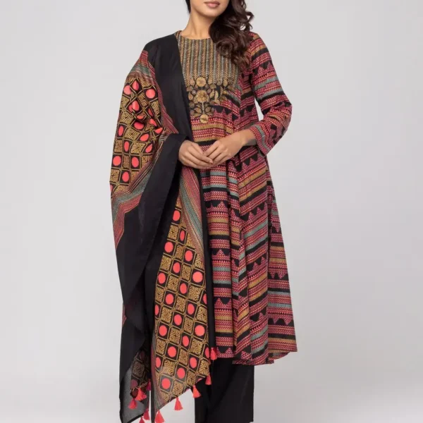 Black/Watermelon Red Kantha Odyssey Theme Shalwar Kameez